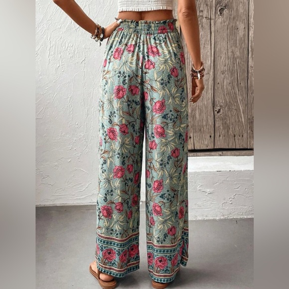 Bohemian Floral Paisley Wide Leg Pant Festival Travel Beach - Picture 3 of 3